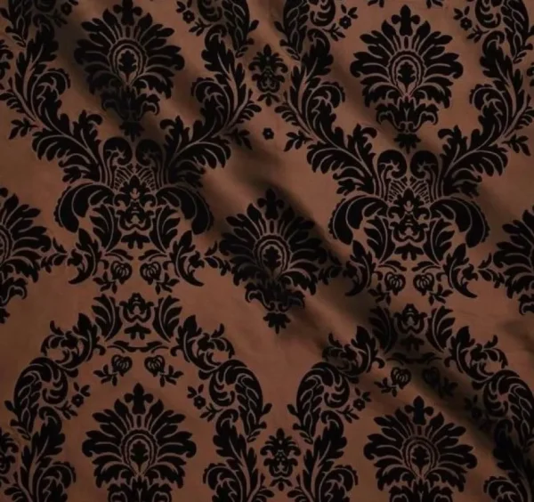 Online Tablecloth Market Brown And Black Flocking Damask Taffeta Velvet Fabric 58" Flocked Decor"