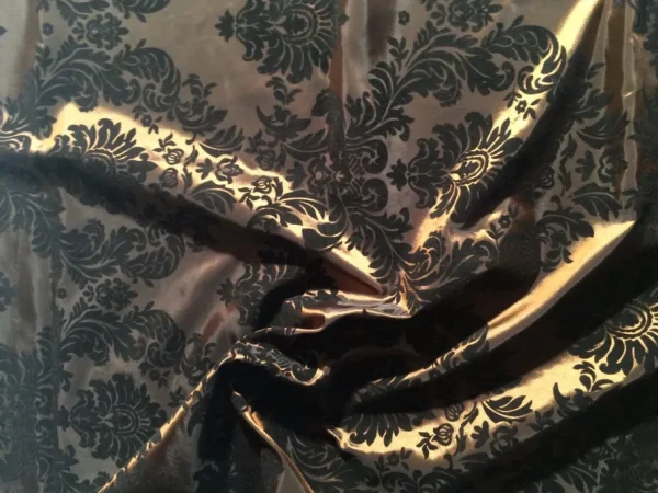 Online Tablecloth Market Brown And Black Flocking Damask Taffeta Velvet Fabric 58" Flocked Decor"