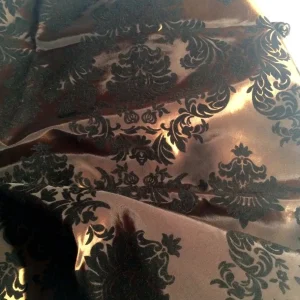 Online Tablecloth Market Brown And Black Flocking Damask Taffeta Velvet Fabric 58