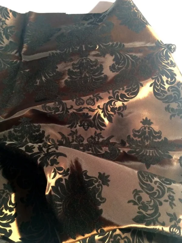 Online Tablecloth Market Brown And Black Flocking Damask Taffeta Velvet Fabric 58" Flocked Decor"
