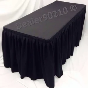 Fashion Tablecloth Market 4' Fitted Polyester Double Pleated Table Skirt Cover W/top Topper Shows Black