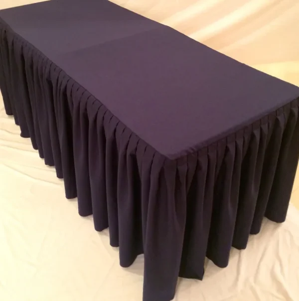 Fashion Tablecloth Market 4' Fitted Polyester Double Pleated Table Skirt Cover w/Top Topper Booths Purple"