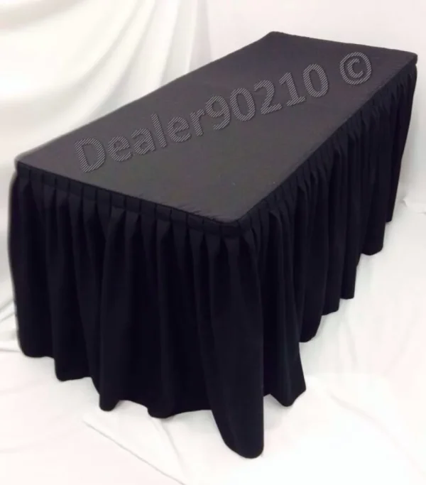 Fashion Tablecloth Market 4' Fitted Polyester Double Pleated Table Skirt Cover W/top Topper Shows Black"