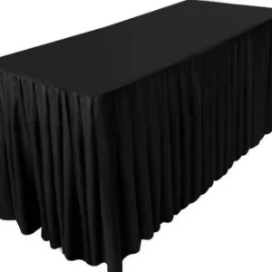 Fashion Tablecloth Market 4' Fitted Polyester Double Pleated Table Skirt Cover W/top Topper Shows Black