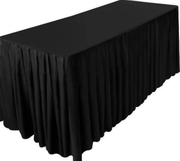 Fashion Tablecloth Market 4' Fitted Polyester Double Pleated Table Skirt Cover W/top Topper Shows Black"