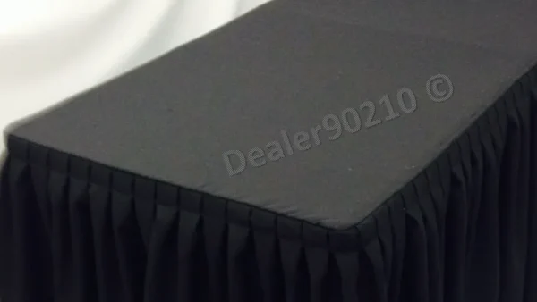 Fashion Tablecloth Market 4' Fitted Polyester Double Pleated Table Skirt Cover W/top Topper Shows Black"