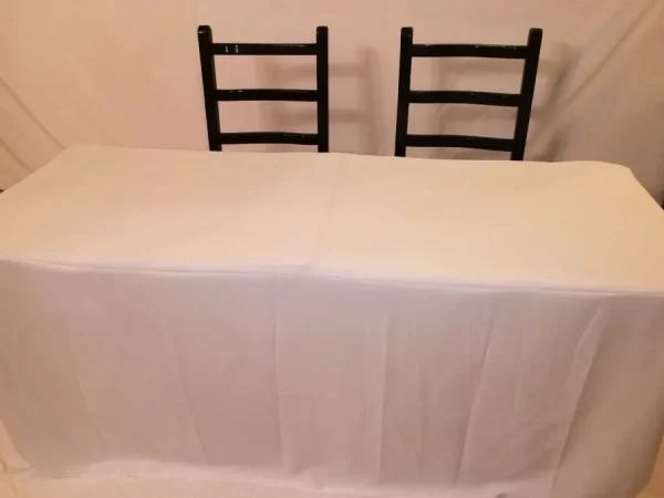 Outlet Tablecloth Market 8' Fitted Polyester Tablecloth OPEN BACK Table Cover Booths Trade Show - White"