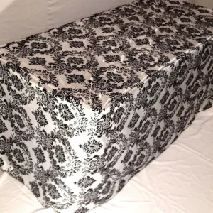 Hot Tablecloth Market 5' ft. Fitted Black White Damask Flocked Taffeta Tablecloth table cover Wedding"