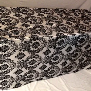 Sale Tablecloth Market 6' Ft. Fitted Black White Damask Flocked Taffeta Tablecloth Table Cover Wedding