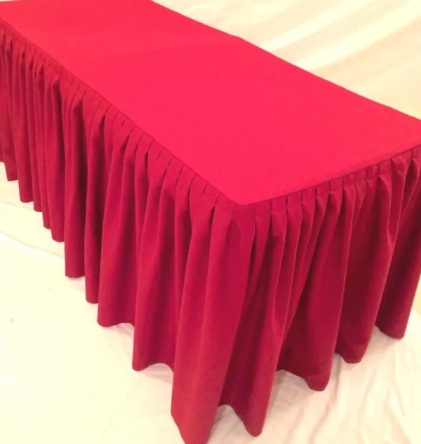 Outlet Tablecloth Market 4' Ft. Fitted Polyester Double Pleated Table Skirt Cover W/top Topper Events Red"