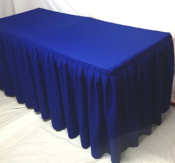 Best Tablecloth Market 5' Ft. Fitted Polyester Double Pleated Table Skirt Cover W/top Topper Royal Blue"