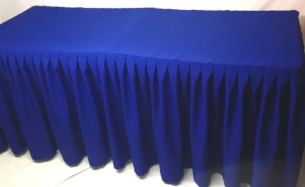 Best Tablecloth Market 5' Ft. Fitted Polyester Double Pleated Table Skirt Cover W/top Topper Royal Blue"