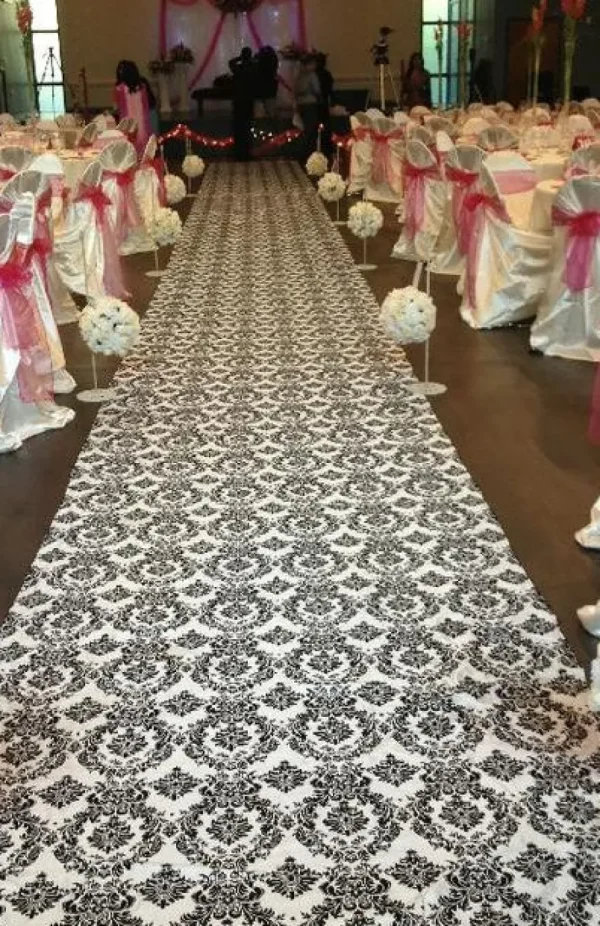 Clearance Tablecloth Market 50ft Flocking Damask Taffeta Wedding Aisle Runner Black White Flocked 3d Fabric"