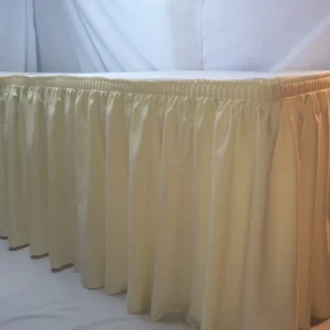 Clearance Tablecloth Market 14' Ivory Polyester Pleated Table Skirt Skirting Trade Show Wedding