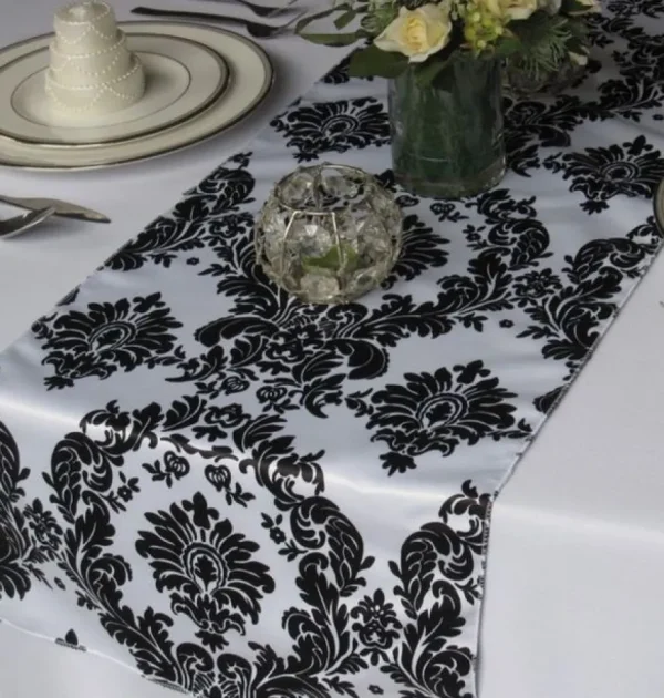 Best Tablecloth Market 10 Pack Flocked Taffeta Damask 12" X 108" Top Table Runner 16 Colors Wedding"