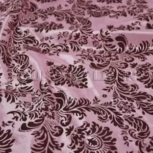 Clearance Tablecloth Market Pink Brown Flocking Damask Taffeta Velvet Fabric 58