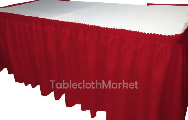 New Tablecloth Market 21' Polyester Pleated Table Skirt Red Skirting Wedding Trade Show"