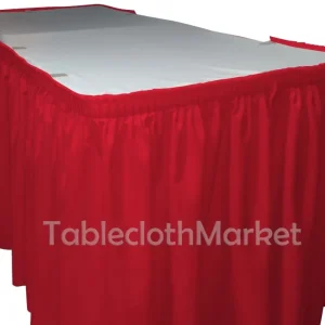 New Tablecloth Market 21' Polyester Pleated Table Skirt Red Skirting Wedding Trade Show