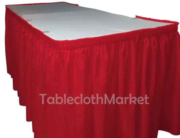 New Tablecloth Market 21' Polyester Pleated Table Skirt Red Skirting Wedding Trade Show"