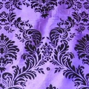 Best Tablecloth Market Purple Black Flocking Damask Taffeta Velvet Fabric 58