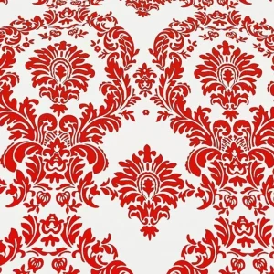 Discount Tablecloth Market Red And White Flocking Damask Taffeta Velvet Fabric 58