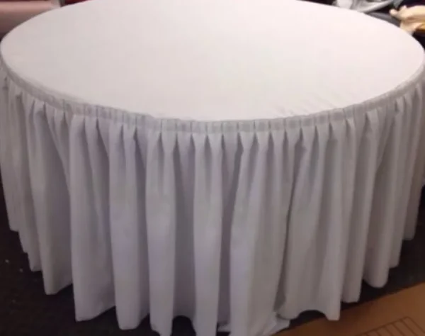 Outlet Tablecloth Market 72" Round Pleated Table Cover Skirt Polyester w/ Top Topper tablecloth 18 COLOR"