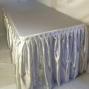 Outlet Tablecloth Market 5' Satin Fitted Double Pleated Table Skirting Cover w/Top Topper ANY EVENT White