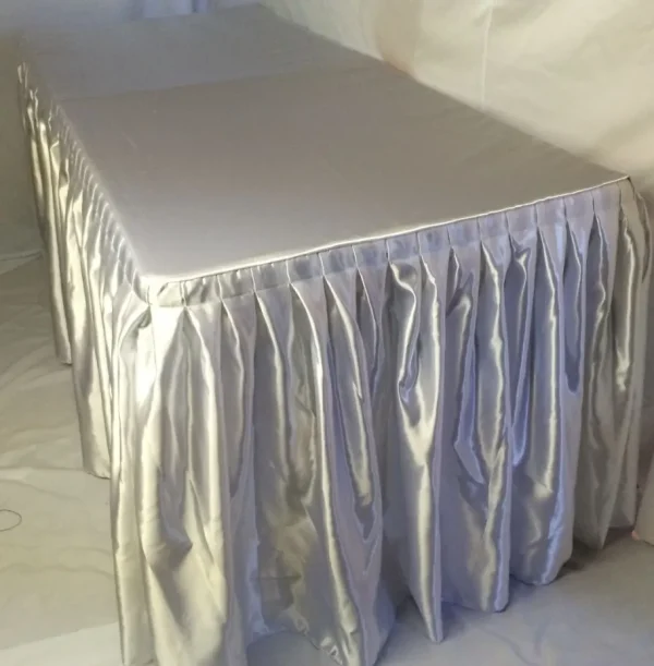 Outlet Tablecloth Market 5' Satin Fitted Double Pleated Table Skirting Cover w/Top Topper ANY EVENT White"