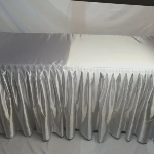 Outlet Tablecloth Market 5' Satin Fitted Double Pleated Table Skirting Cover w/Top Topper ANY EVENT White