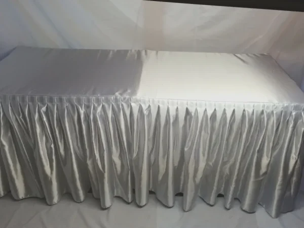 Sale Tablecloth Market 8' Satin Fitted Double Pleated Table Skirting Cover W/top Topper Any Event White"