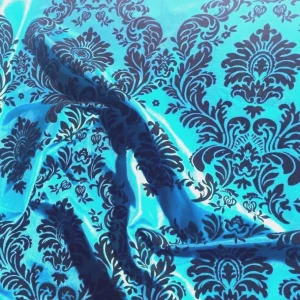 Discount Tablecloth Market Turquoise Black Flocking Damask Taffeta Velvet Fabric 58" Flocked Decor"