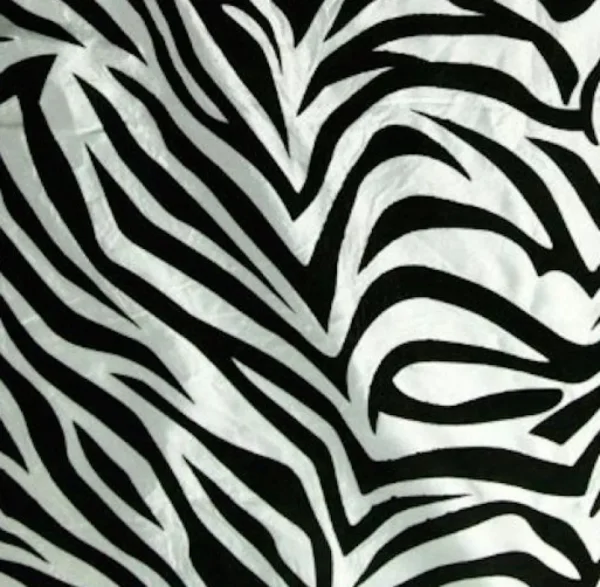 New Tablecloth Market 60" White Black Flocking Zebra Taffeta Fabric 3 Ft Flocked Animal Print Fabric"