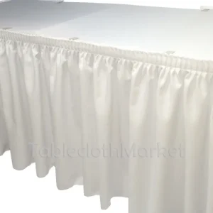 Clearance Tablecloth Market 14' White Polyester Pleated Table Skirt Skirting Wedding Trade Show Booth