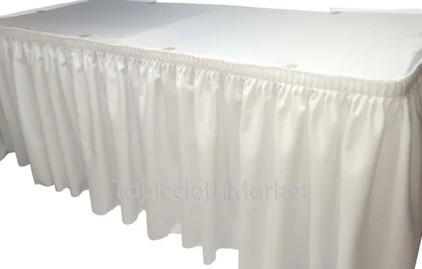 Clearance Tablecloth Market 14' White Polyester Pleated Table Skirt Skirting Wedding Trade Show Booth"