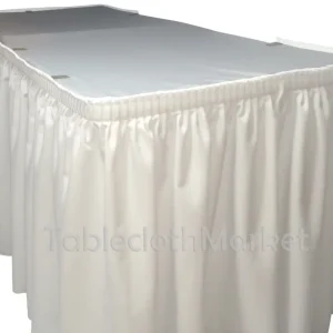 Clearance Tablecloth Market 14' White Polyester Pleated Table Skirt Skirting Wedding Trade Show Booth