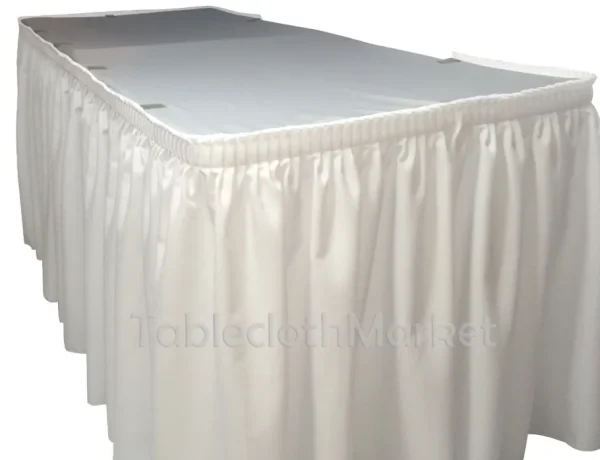 Clearance Tablecloth Market 14' White Polyester Pleated Table Skirt Skirting Wedding Trade Show Booth"