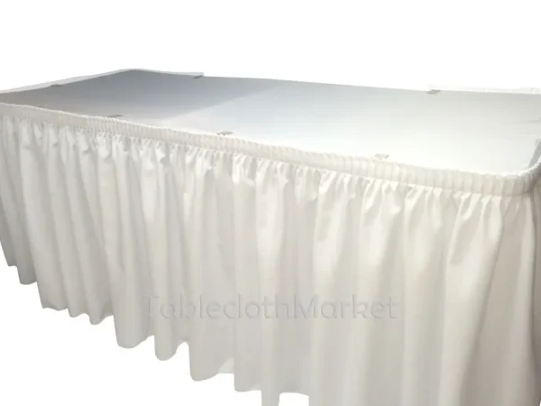 Clearance Tablecloth Market 14' White Polyester Pleated Table Skirt Skirting Wedding Trade Show Booth"