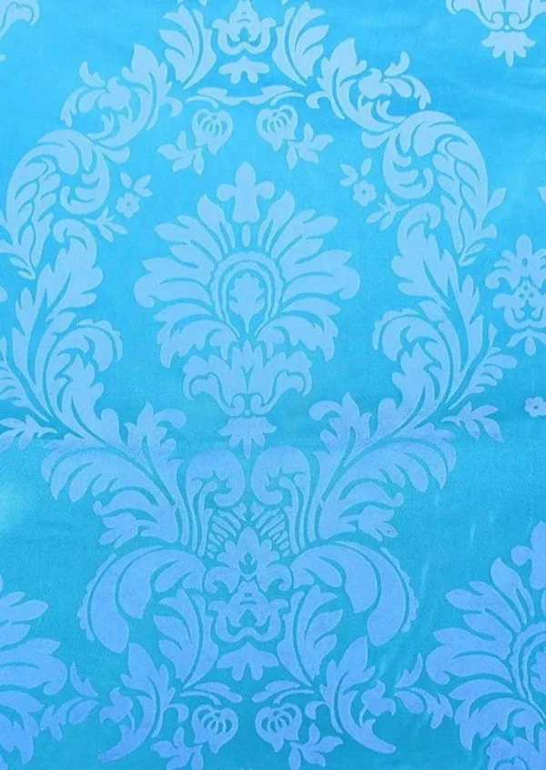 Hot Tablecloth Market 10 Yards Aqua Blue Grey Flocking Damask Taffeta Velvet Fabric 58" Flocked Decor"