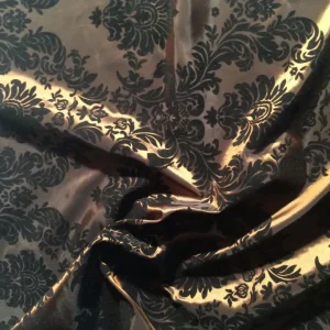 Online Tablecloth Market 10 Yards Brown And Black Flocking Damask Taffeta Velvet Fabric 58