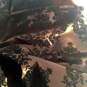 Outlet Tablecloth Market 15 Yards Brown and Black Flocking Damask Taffeta Velvet Fabric 58