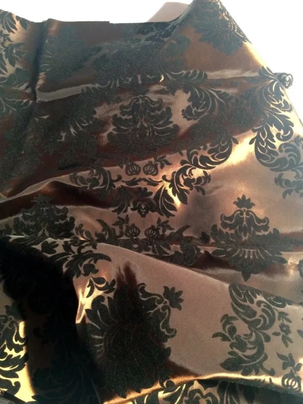 Outlet Tablecloth Market 15 Yards Brown and Black Flocking Damask Taffeta Velvet Fabric 58" Flocked Decor"