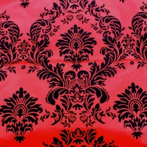 Hot Tablecloth Market 25 Yards Red And Black Flocking Damask Taffeta Velvet Fabric 58