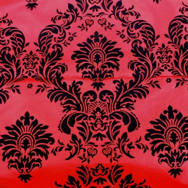 Fashion Tablecloth Market 15 Yards Red And Black Flocking Damask Taffeta Velvet Fabric 58" Flocked Decor"