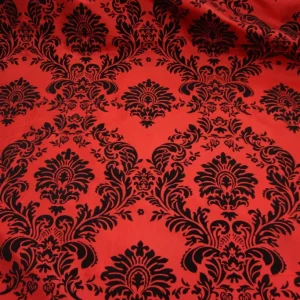 Hot Tablecloth Market 20 Yards Red And Black Flocking Damask Taffeta Velvet Fabric 58