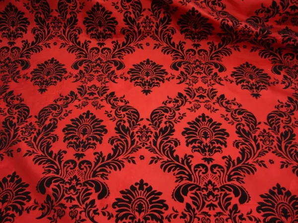 Hot Tablecloth Market 20 Yards Red And Black Flocking Damask Taffeta Velvet Fabric 58" Flocked Decor"