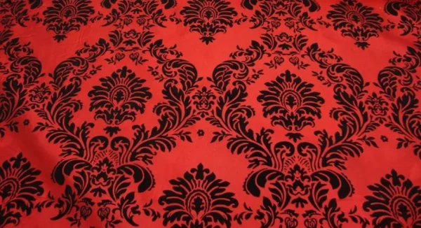 Hot Tablecloth Market 25 Yards Red And Black Flocking Damask Taffeta Velvet Fabric 58" Flocked Decor"