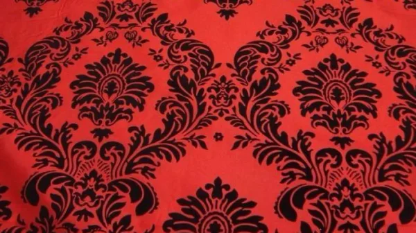 Hot Tablecloth Market 25 Yards Red And Black Flocking Damask Taffeta Velvet Fabric 58" Flocked Decor"