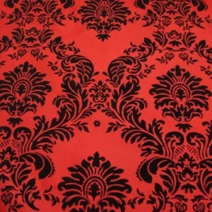 Hot Tablecloth Market 20 Yards Red And Black Flocking Damask Taffeta Velvet Fabric 58