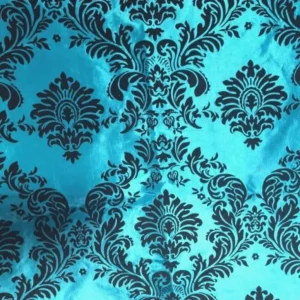 New Tablecloth Market 20 Yards Turquoise Black Flocking Damask Taffeta Velvet Fabric 58