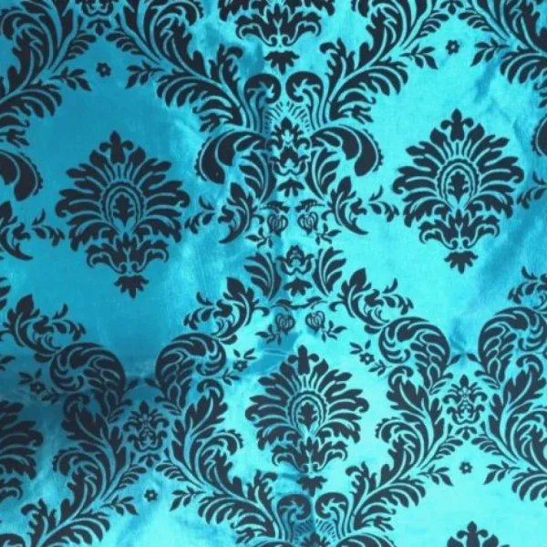 New Tablecloth Market 20 Yards Turquoise Black Flocking Damask Taffeta Velvet Fabric 58" Flocked Decor"